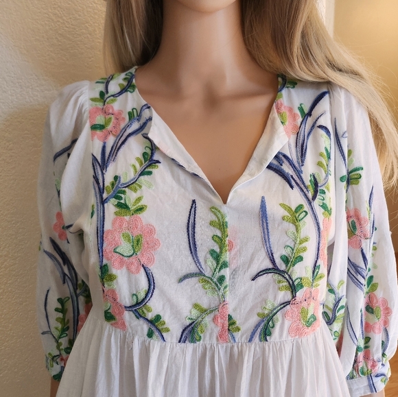 Hayden COTTAGECORE 100% Cotton Floral Embroidered White Dress, Small - Picture 8 of 11